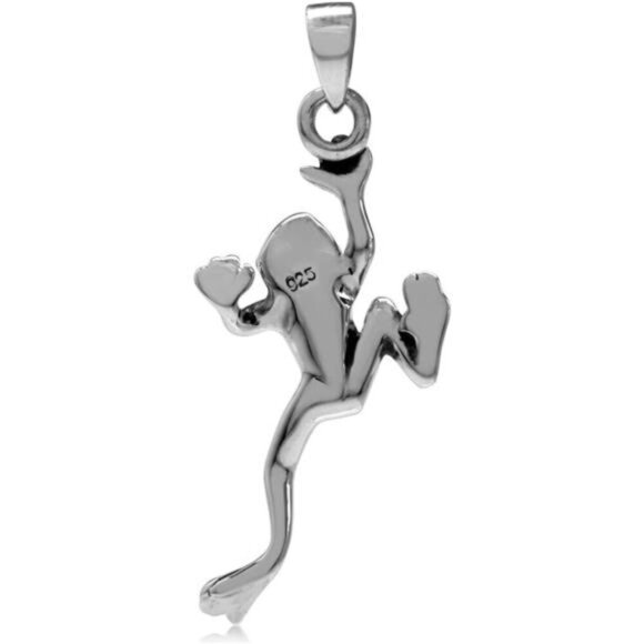 Sterling Silver Leaping Climbing Frog Pendant Charm for Necklace Metal - Picture 4 of 6